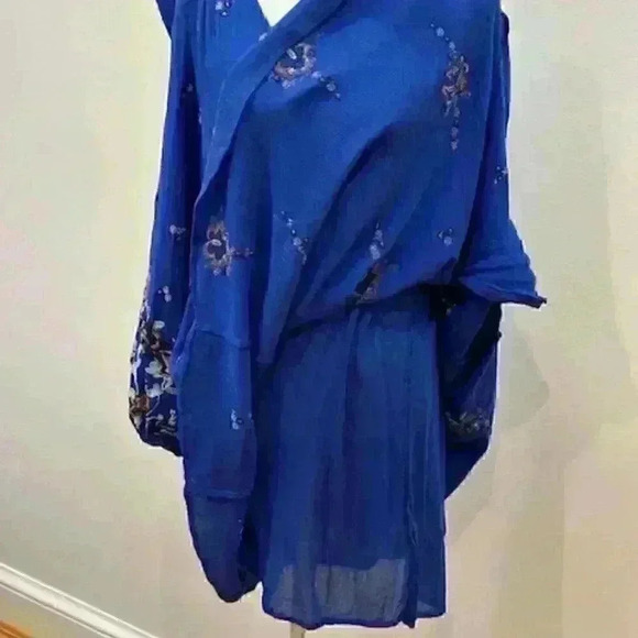 Free People Oxford Embroidered Mini Swing Dress Size Medium Cobalt Blue Indie - Picture 11 of 14